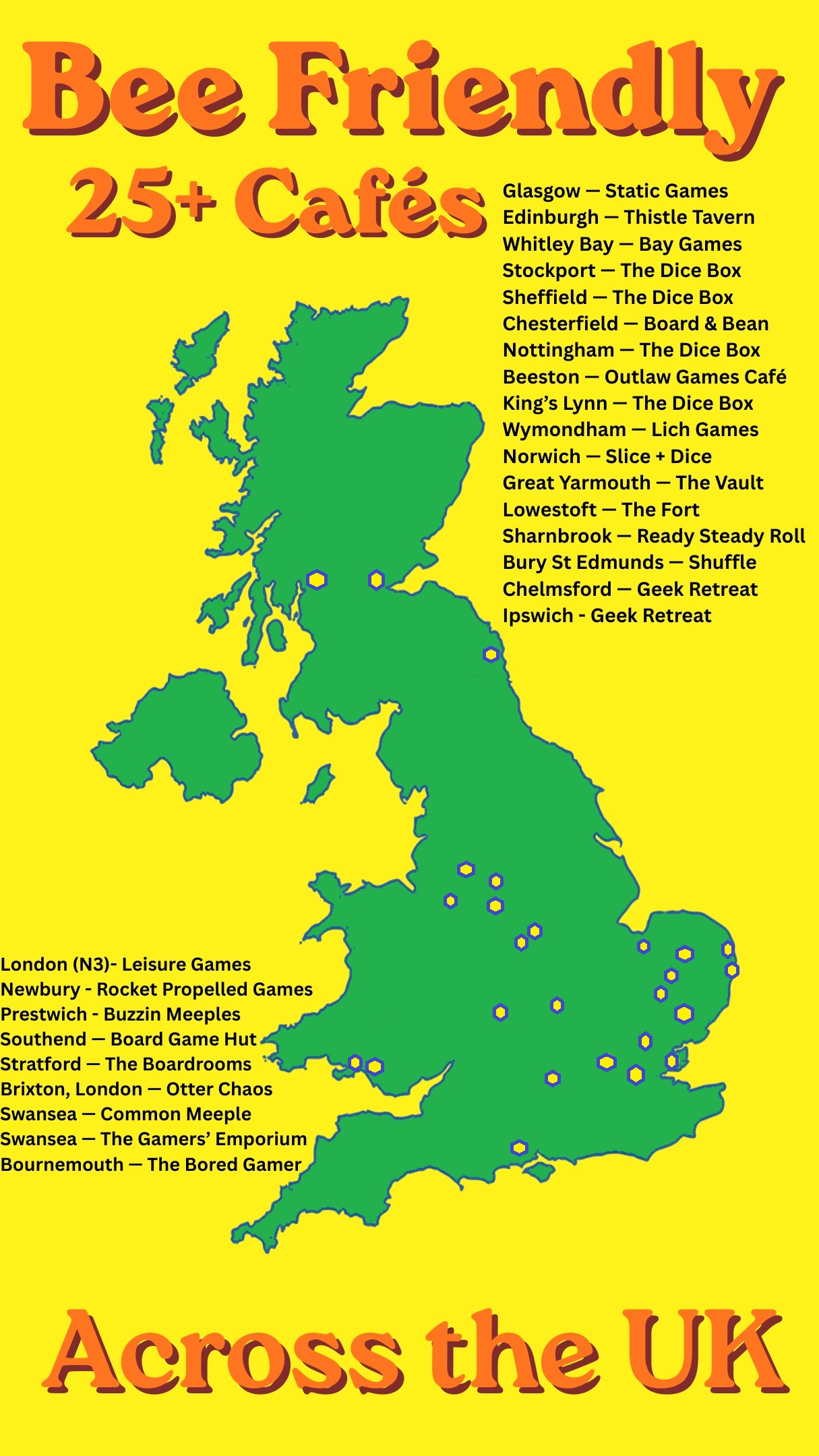 Bee Friendly available across UK cafés and game stores